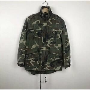 Forever 21 Women's Small Green‎ Camo Full Zip Jacket Pocket Drawcord Waist